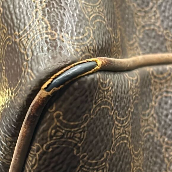 Celine Boston 30 Bag Brown Tan Signature Lattice Logo Print Top Handle Duffle - Picture 9 of 16